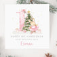 Baby Girl's First Pink Christmas Card, Personalised Girls 1st Christmas Card for Daughter, Granddaughter, Niece, Goddaughter, Pink 1st Xmas