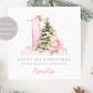 Baby Girl's First Pink Christmas Card, Personalised Girls 1st Christmas Card for Daughter, Granddaughter, Niece, Goddaughter, Pink 1st Xmas