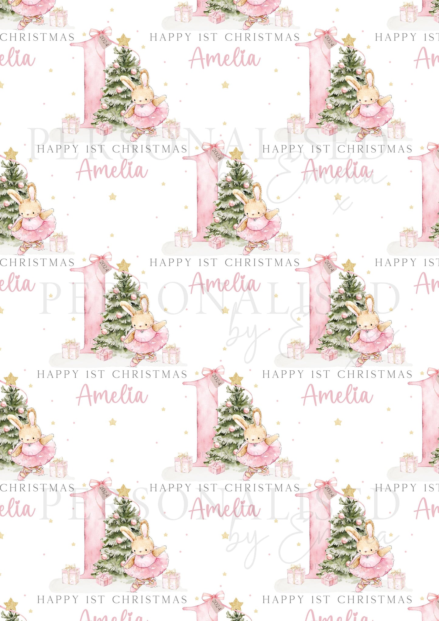 Girl's First Christmas Pink Gift Wrapping Paper, Personalised Girl's 1st Xmas Wrapping Paper, 1st Christmas Gift Wrap, Pink First Christmas