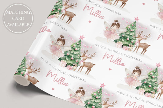 Girl's Christmas Gift Wrapping Paper, Personalised Girl's Christmas Wrapping Paper, Pink Fairy Xmas Gift Wrap for Her, Magical Christmas