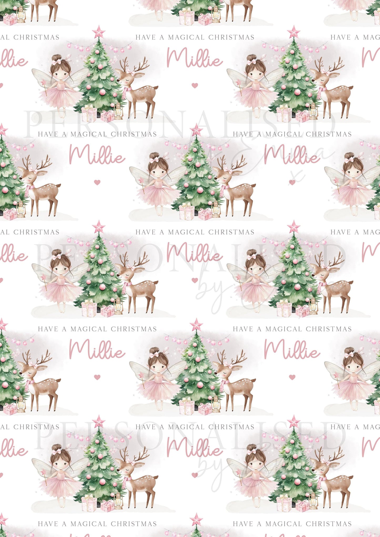 Girl's Christmas Gift Wrapping Paper, Personalised Girl's Christmas Wrapping Paper, Pink Fairy Xmas Gift Wrap for Her, Magical Christmas