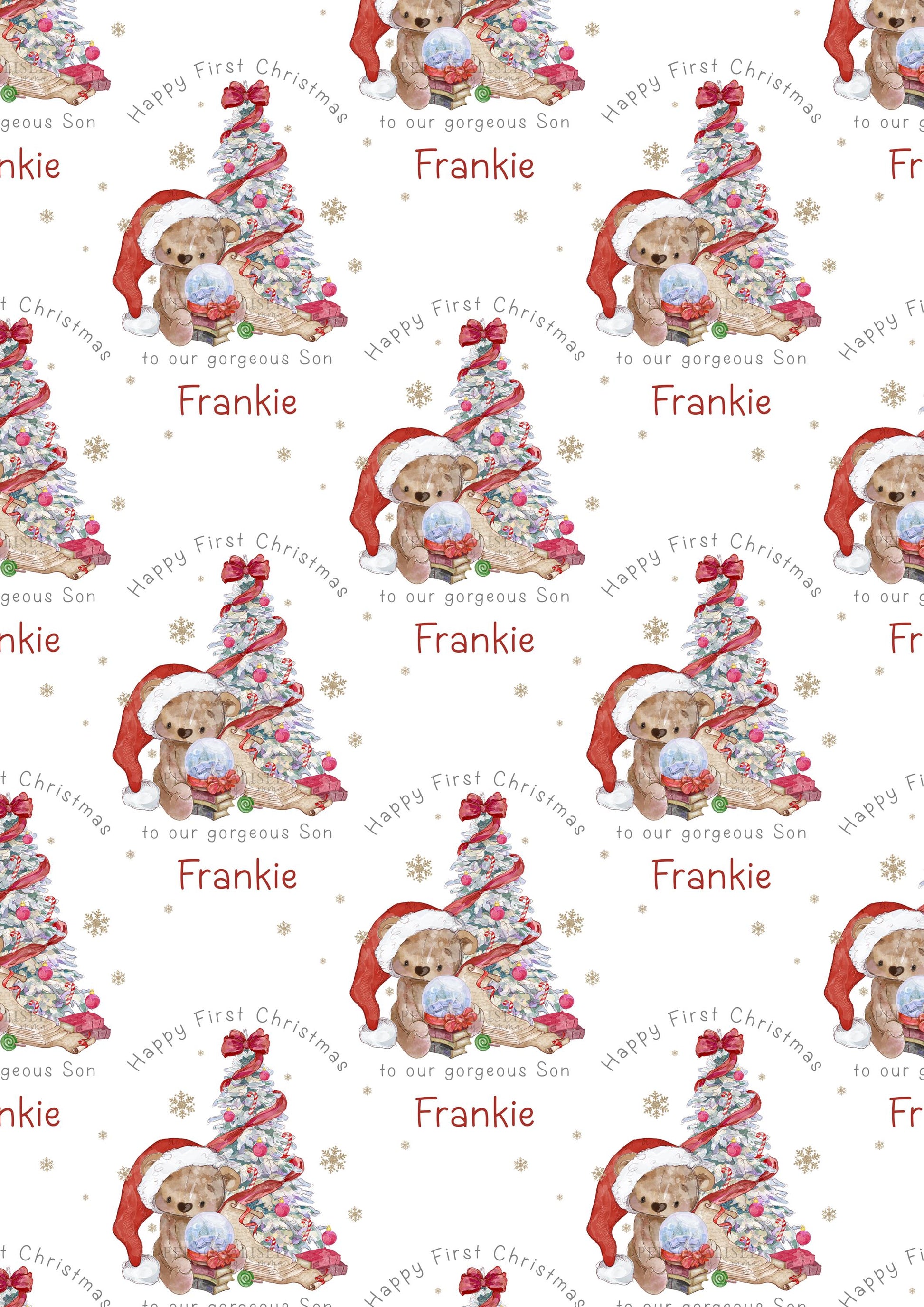 Baby's First Christmas Wrapping Paper, Personalised Boy's & Girl's 1st Christmas Gift Wrap, Cute Santa Teddy Xmas Wrapping Paper for Her Him