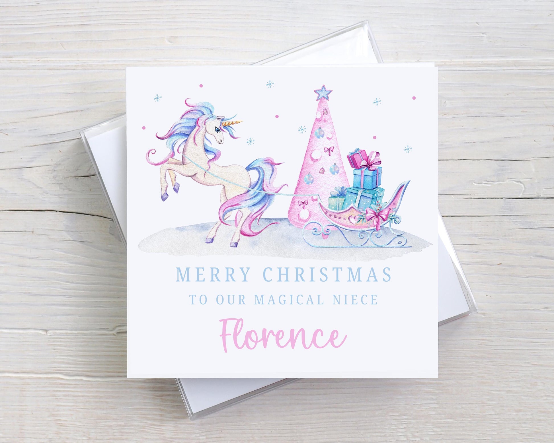 Girl's Unicorn Christmas Card, Personalised Christmas Card for Daughter, Granddaughter, Sister, Niece, Goddaughter, Special Little Girl