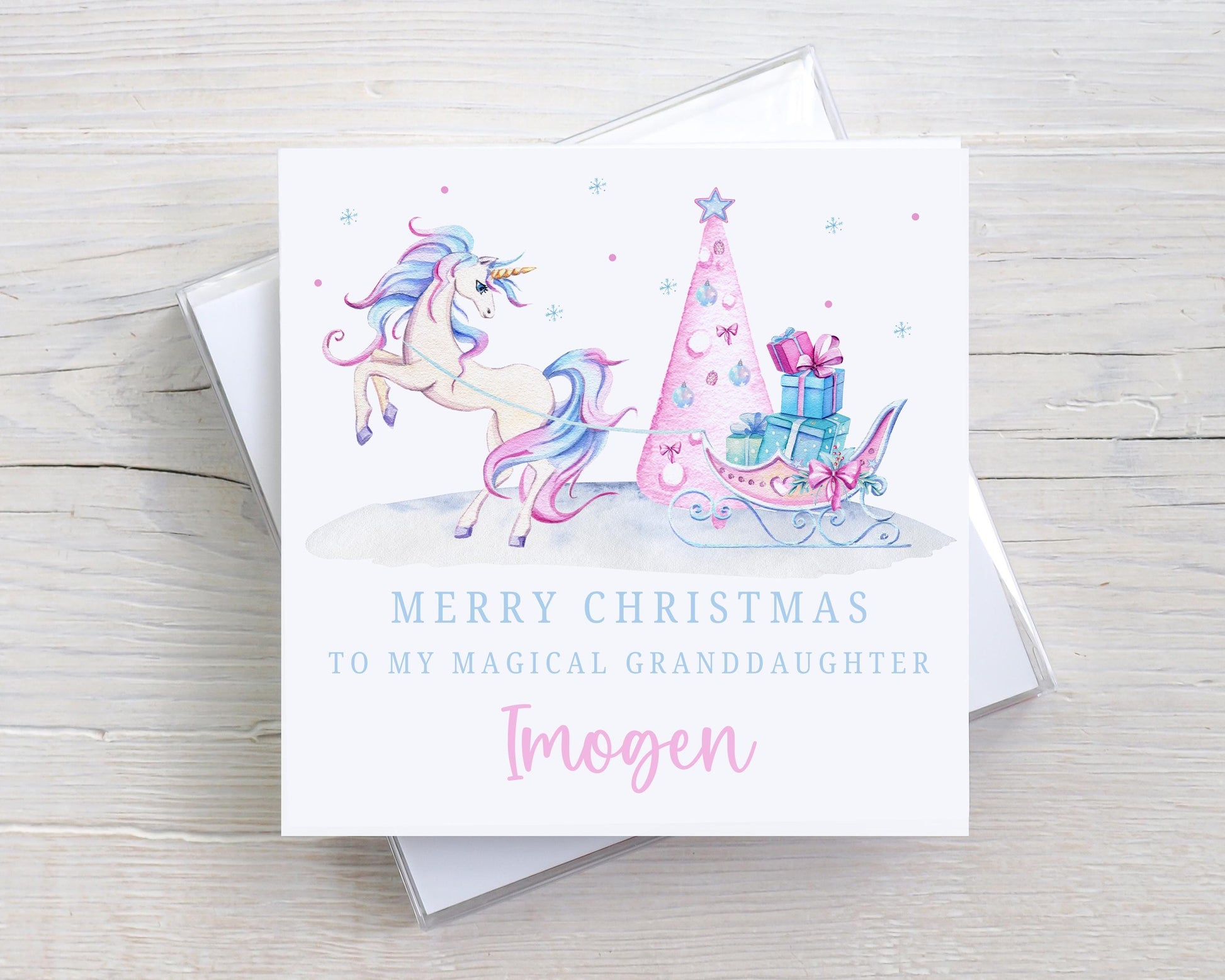 Girl's Unicorn Christmas Card, Personalised Christmas Card for Daughter, Granddaughter, Sister, Niece, Goddaughter, Special Little Girl