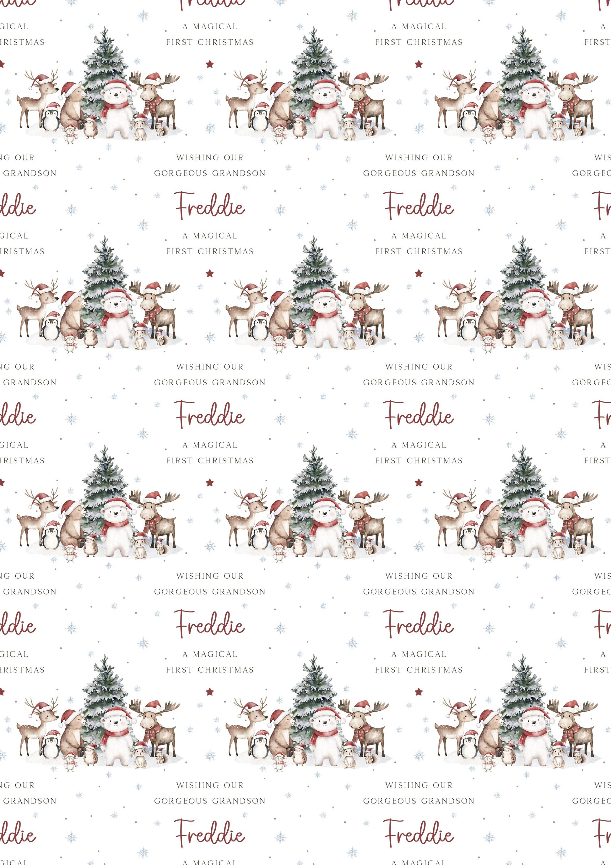 First Christmas Gift Wrapping Paper, Personalised Boy's 1st Christmas Wrapping Paper for Son, Grandson, Nephew, Godson, Special Little Boy