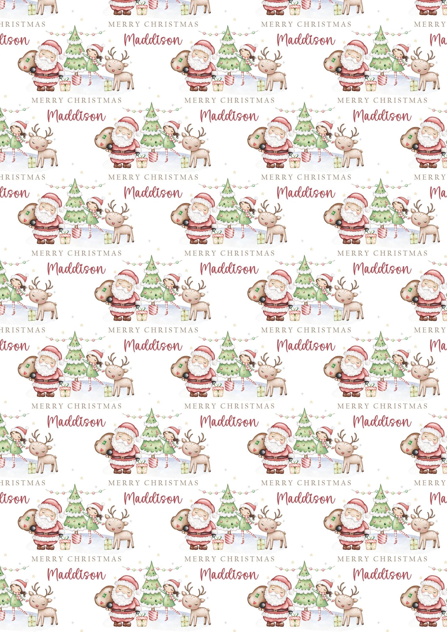 Girl's Christmas Gift Wrapping Paper, Personalised Girl's Christmas Wrapping Paper, Santa Christmas Gift Wrap for Her, Different Characters