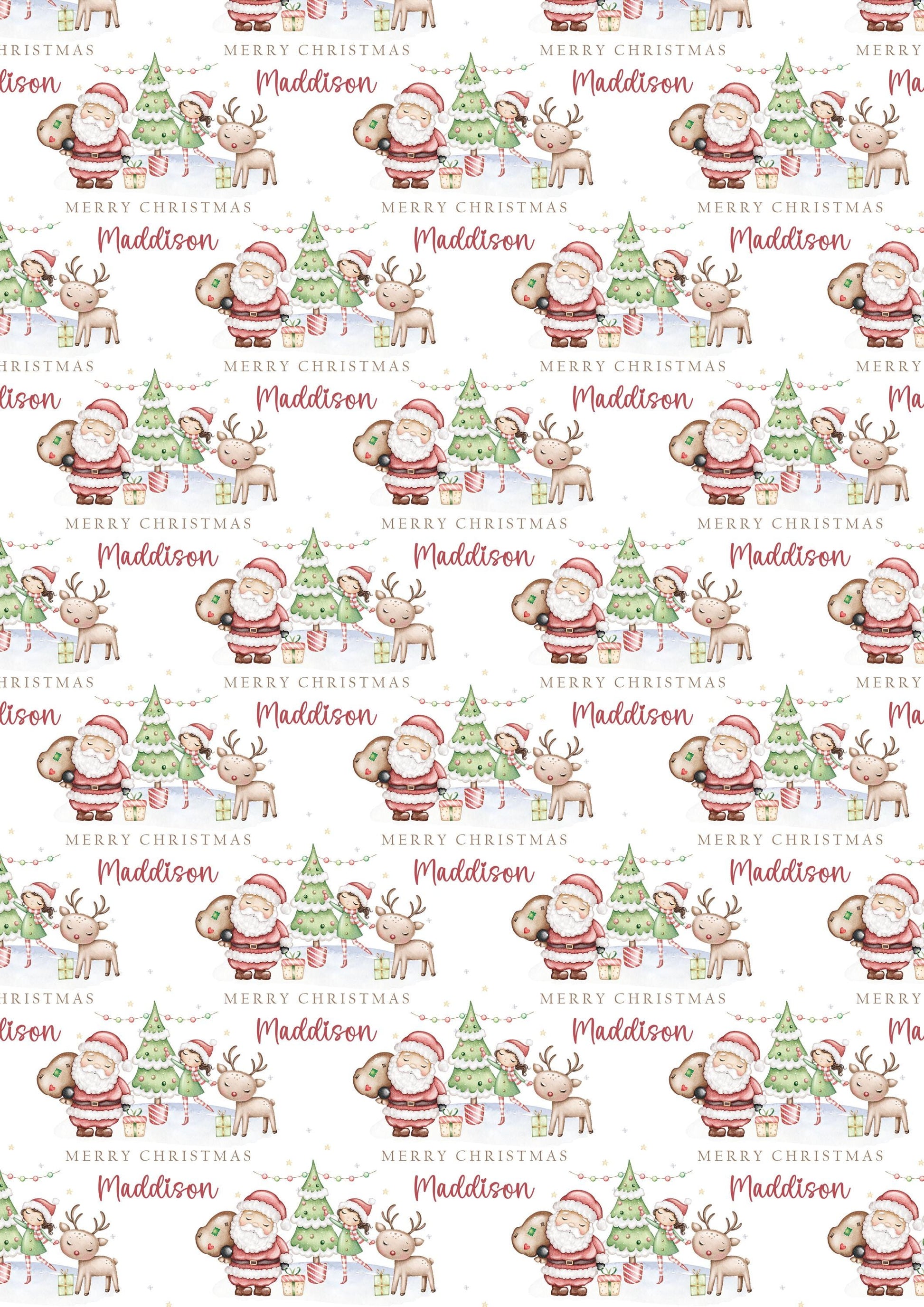 Girl's Christmas Gift Wrapping Paper, Personalised Girl's Christmas Wrapping Paper, Santa Christmas Gift Wrap for Her, Different Characters