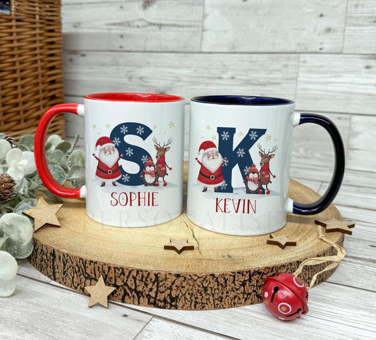 Personalised Christmas Mug, Red or Navy Santa & Reindeer Mug, Christmas Movie Mug, Hot Chocolate Mug, Christmas Eve Box, Stocking Filler