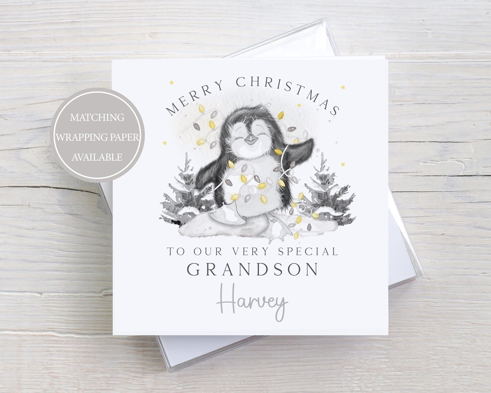 Kids Penguin Christmas Card Personalised for Son, Daughter, Grandson, Granddaughter, Niece, Nephew, Godson, Goddaughter, Little Boy or Girl