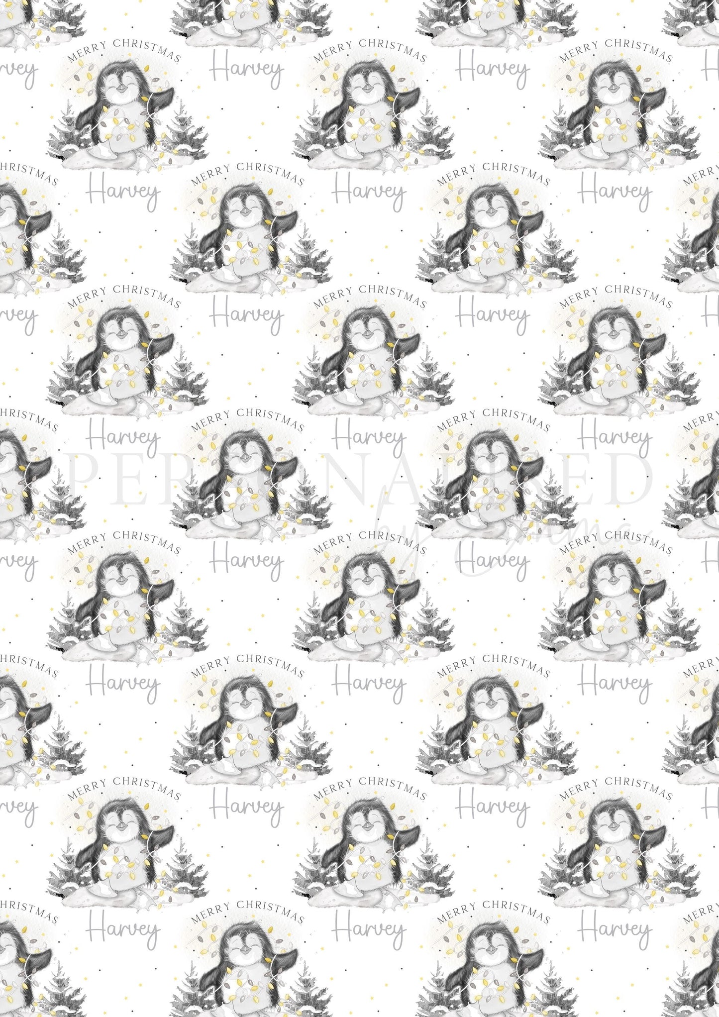 Christmas Gift Wrapping Paper, Personalised Kids Christmas Wrapping Paper, Penguin Christmas Gift Wrap for Her for Him