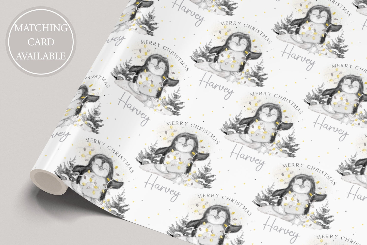 Christmas Gift Wrapping Paper, Personalised Kids Christmas Wrapping Paper, Penguin Christmas Gift Wrap for Her for Him