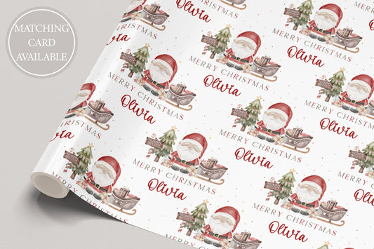 Girl's Christmas Gift Wrapping Paper, Personalised Girl's Christmas Gift Wrap, Cute Santa Christmas Gift Wrap for Her