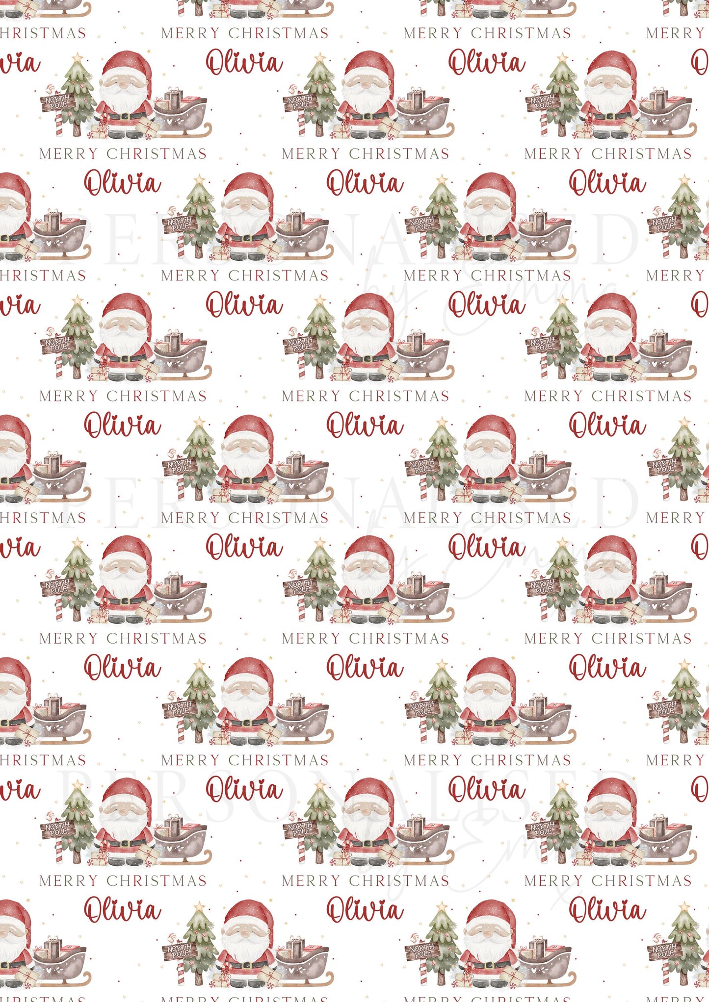 Girl's Christmas Gift Wrapping Paper, Personalised Girl's Christmas Gift Wrap, Cute Santa Christmas Gift Wrap for Her