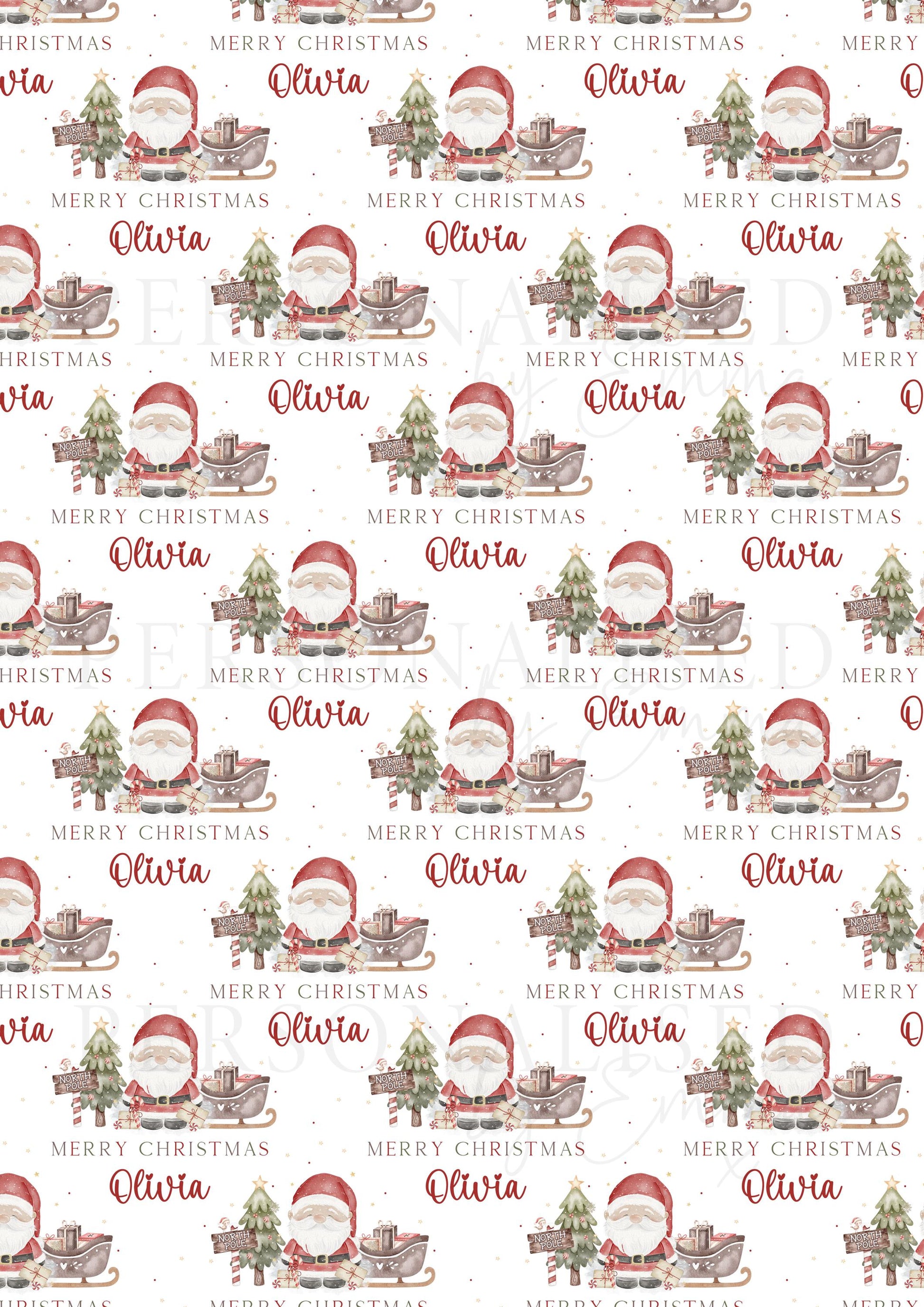 Girl's Christmas Gift Wrapping Paper, Personalised Girl's Christmas Gift Wrap, Cute Santa Christmas Gift Wrap for Her