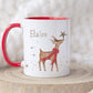 Personalised Christmas Mug for Her, Red Handled Reindeer Xmas Mug, Christmas Mug Gift, Hot Chocolate Mug, Christmas Eve Box, Stocking Filler