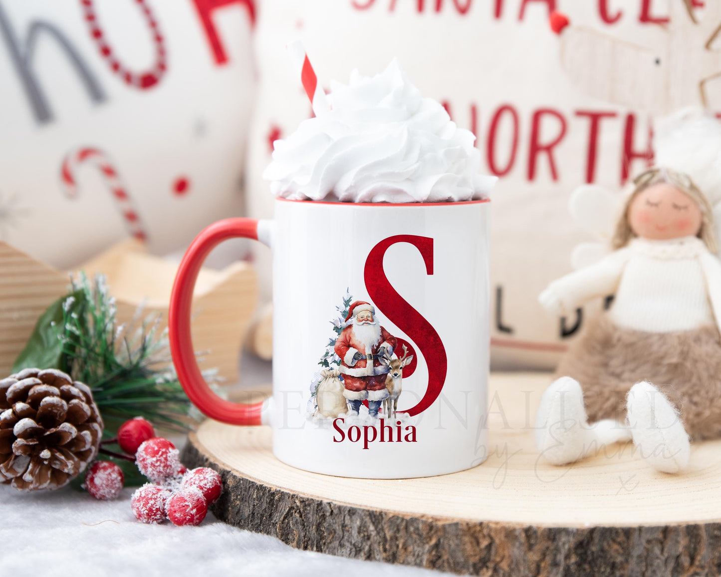 Personalised Santa Alphabet Mug, Red or Green Santa Mug, Family Christmas Mugs, Couple Christmas Mugs, Christmas Gift for Her for Him