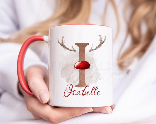 Personalised Christmas Mug, Red Reindeer Initial Mug, Christmas Movie Mug, Hot Chocolate Mug, Christmas Eve Box, Secret Santa Gift, Xmas Mug