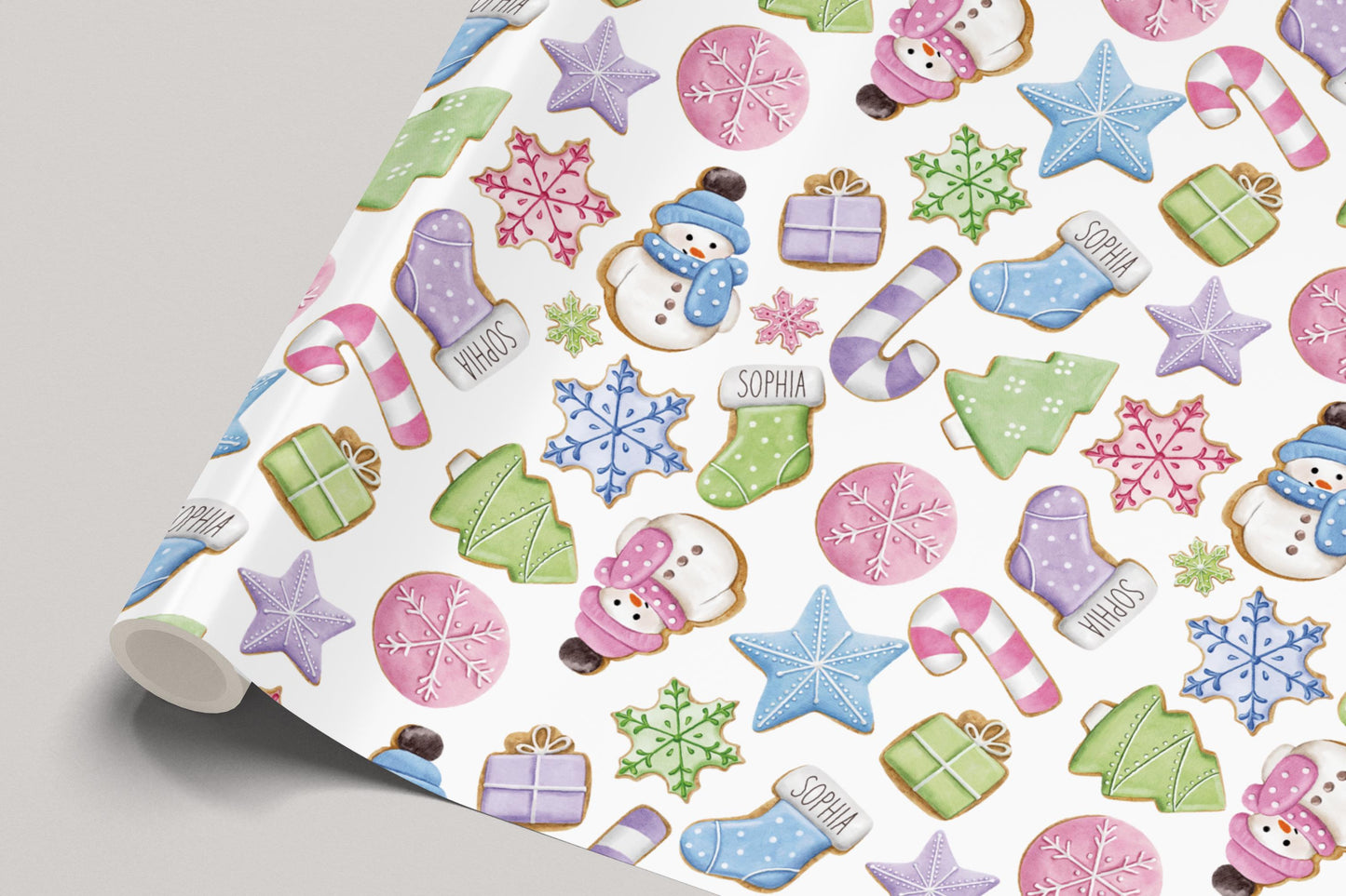 Gingerbread Cookies Christmas Gift Wrapping Paper, Personalised Christmas Wrapping Paper for Her, Gingerbread Xmas Gift Wrap