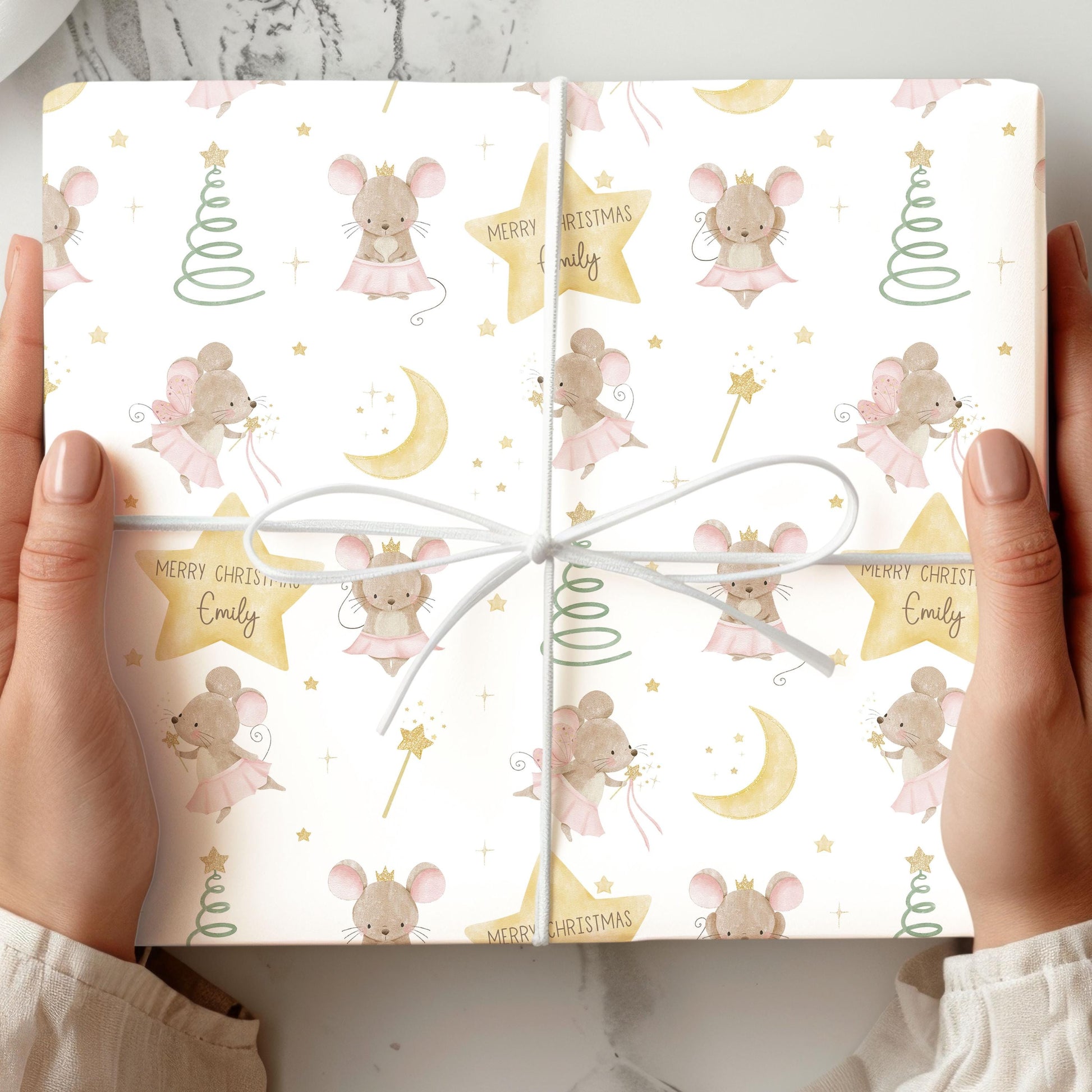 Personalised Girl's Christmas Card, Fairy Mice Christmas Card for Daughter, Granddaughter, Sister, Niece, Goddaughter, Ballerina Fairy Card