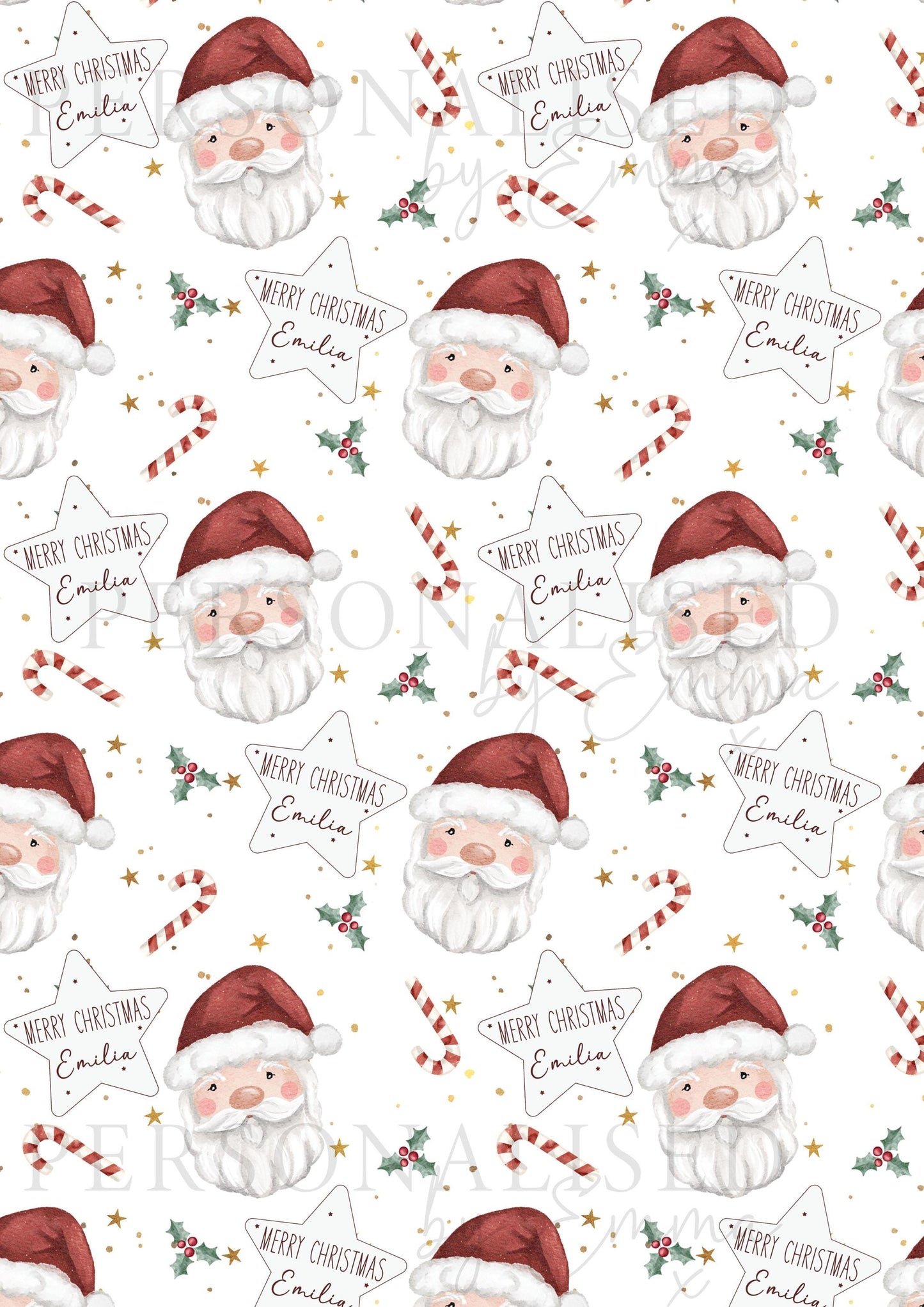 Kids Christmas Gift Wrapping Paper, Personalised Santa Christmas Wrapping Paper, Santa Claus Xmas Gift Wrap for Little Boy, Little Girl