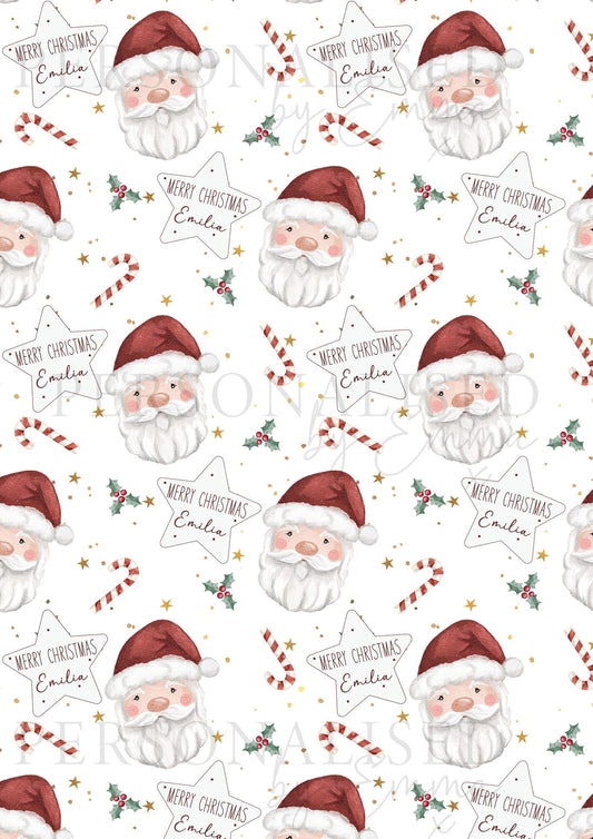 Kids Christmas Gift Wrapping Paper, Personalised Santa Christmas Wrapping Paper, Santa Claus Xmas Gift Wrap for Little Boy, Little Girl