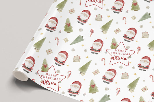 Kids Christmas Gift Wrapping Paper, Personalised Nordic Santa Xmas Wrapping Paper, Santa Claus Xmas Gift Wrap for Little Boy, Little Girl