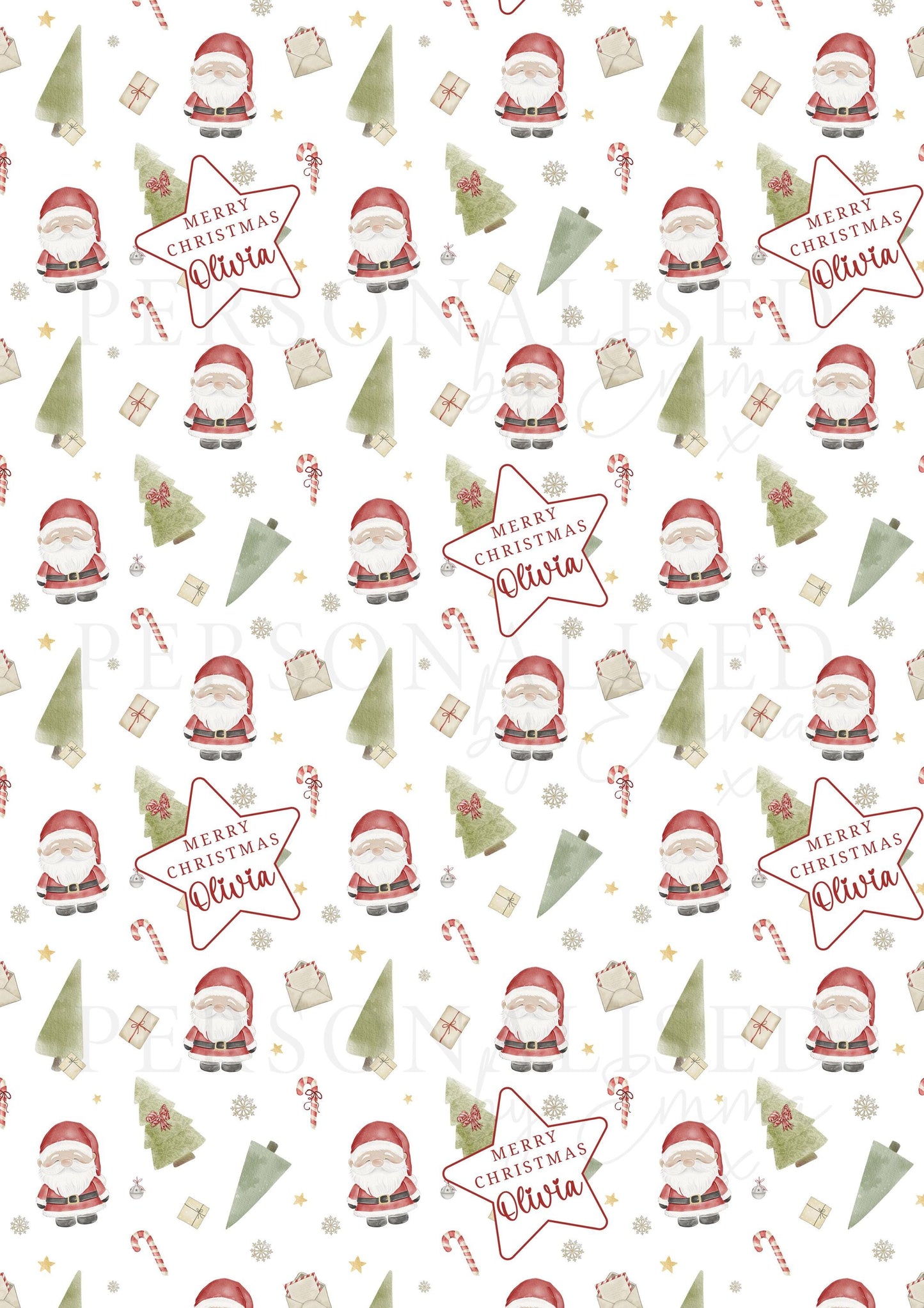 Kids Christmas Gift Wrapping Paper, Personalised Nordic Santa Xmas Wrapping Paper, Santa Claus Xmas Gift Wrap for Little Boy, Little Girl