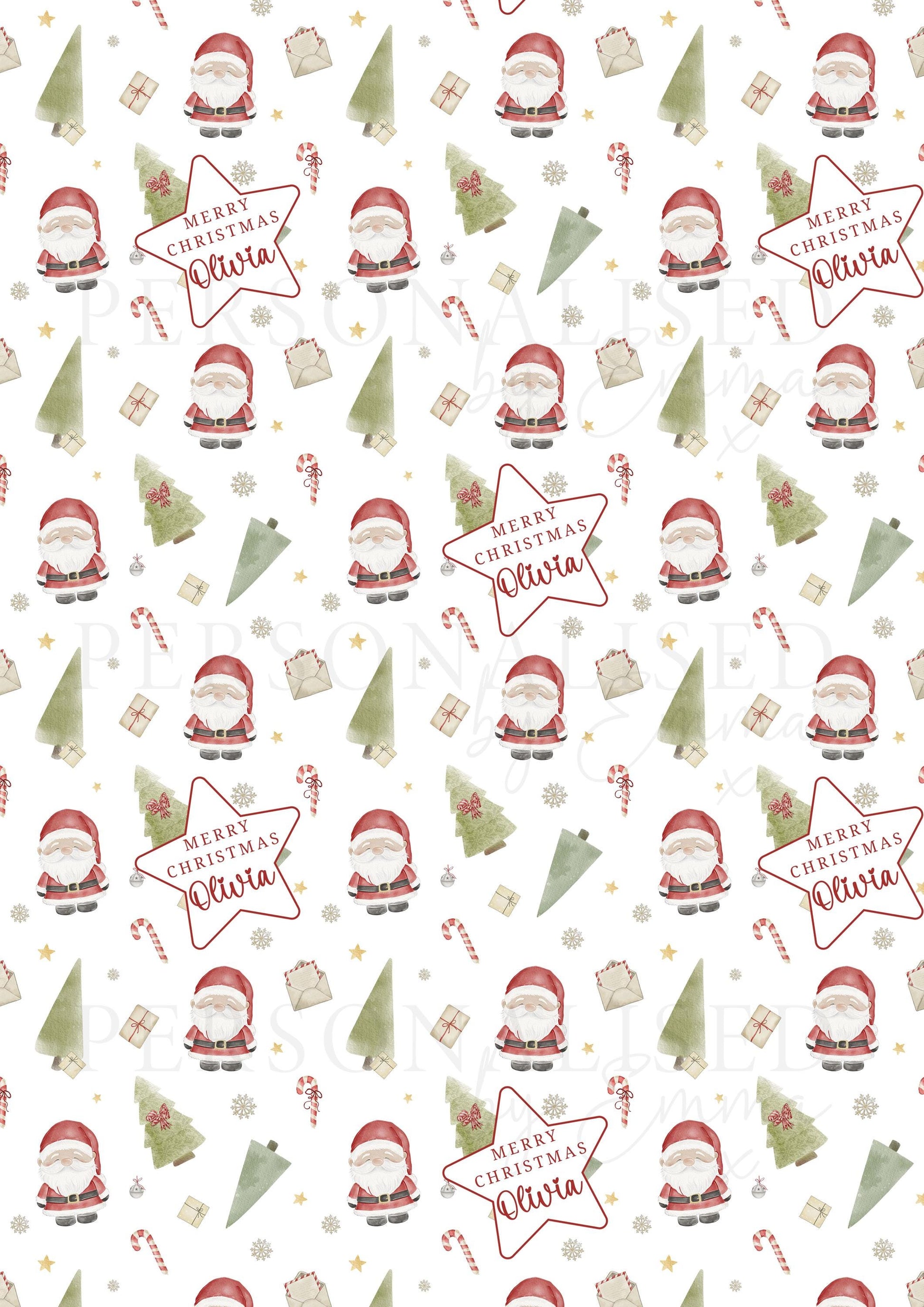 Kids Christmas Gift Wrapping Paper, Personalised Nordic Santa Xmas Wrapping Paper, Santa Claus Xmas Gift Wrap for Little Boy, Little Girl