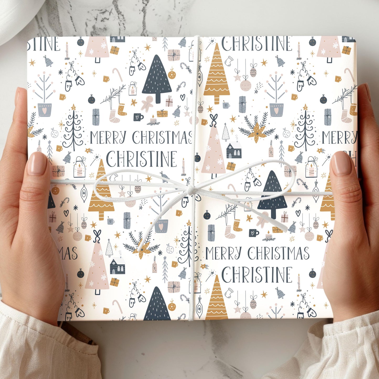 Christmas Gift Wrapping Paper for Her, Personalised Xmas Wrapping Paper for Mum, Daughter, Granddaughter, Sister, Friend, Boho Xmas Design