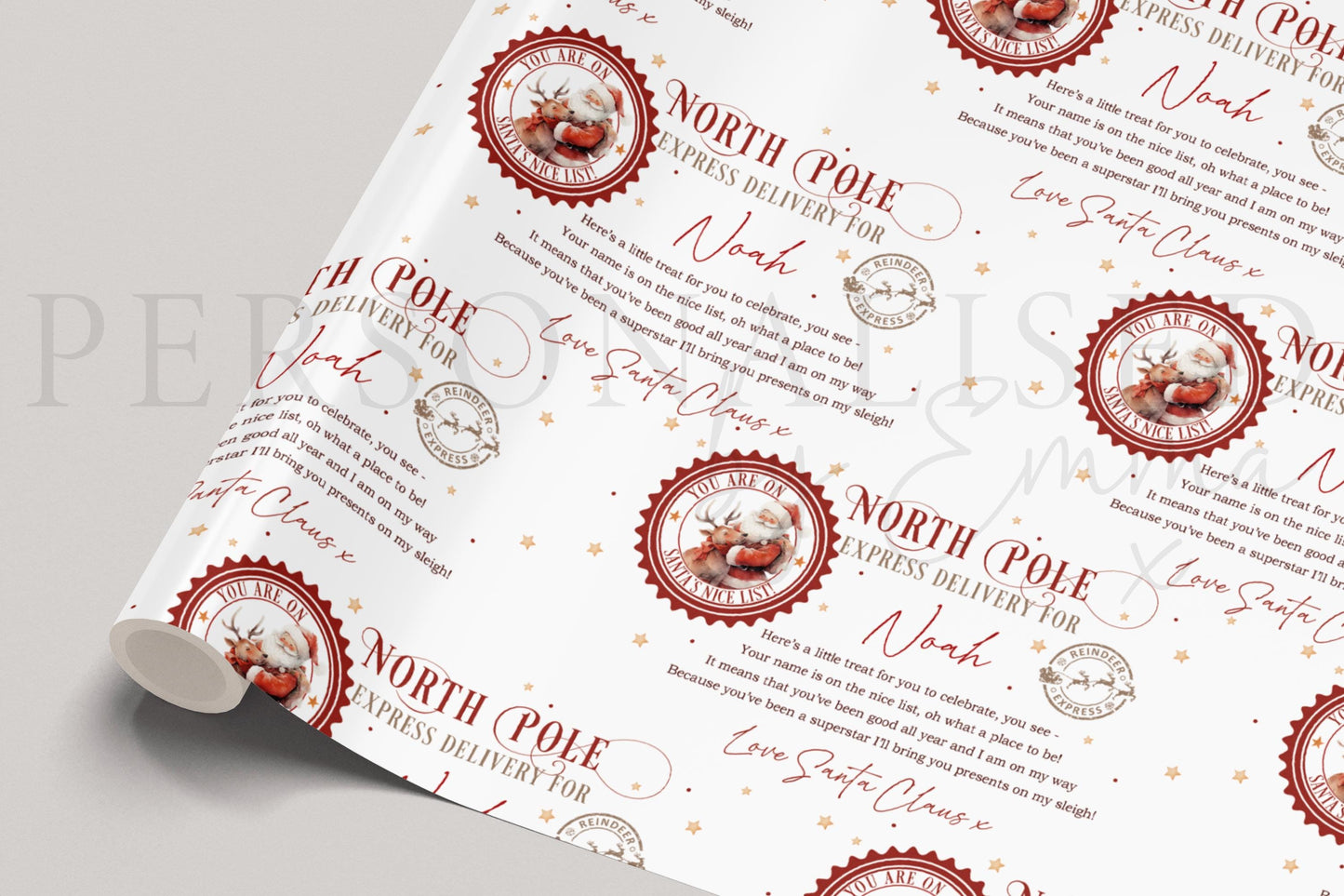 Kids Christmas Nice List Gift Wrapping Paper, Personalised Christmas Eve Gift Wrap from Santa Claus, You're on the Nice List, Boys & Girls