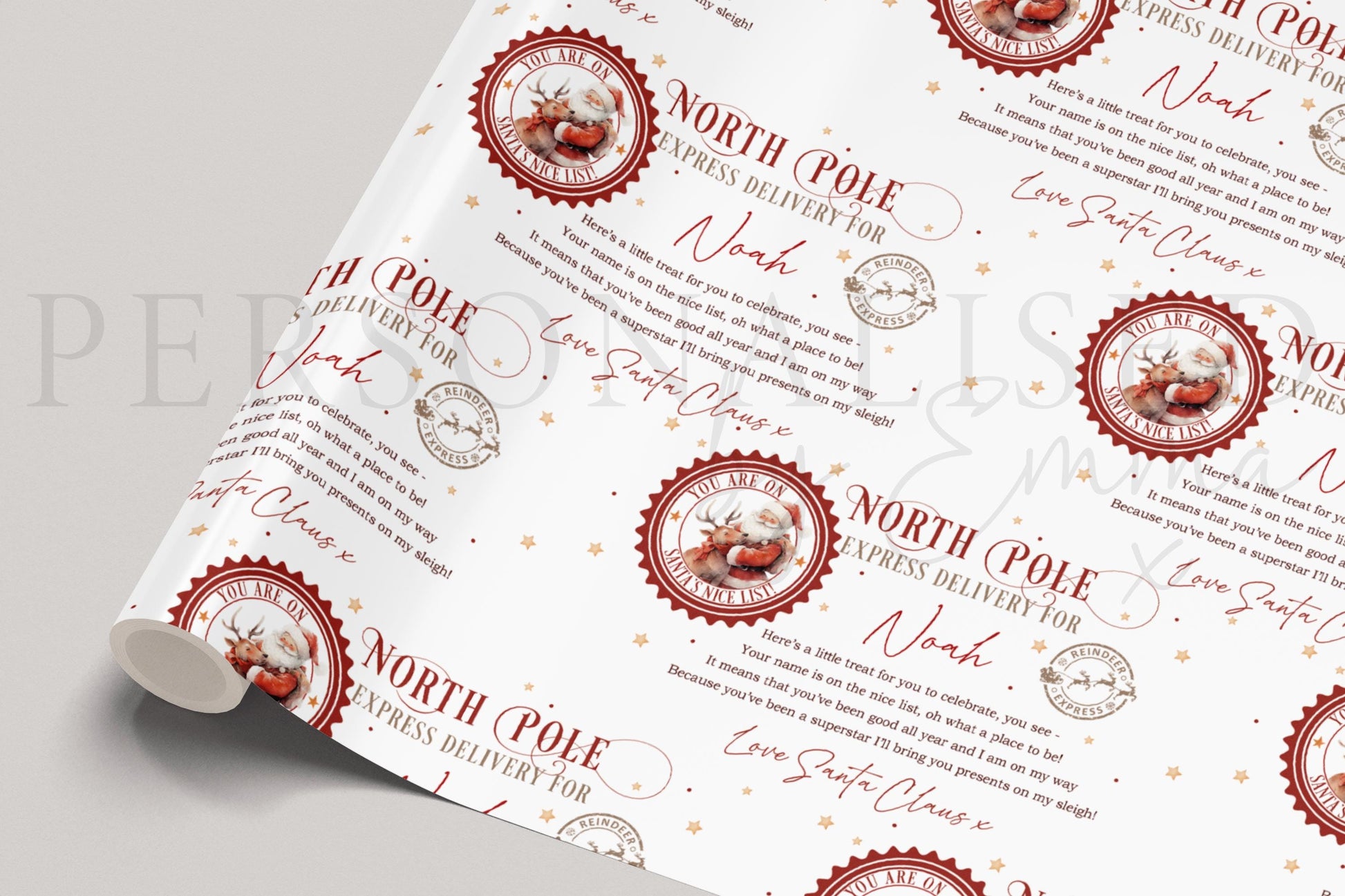 Kids Christmas Nice List Gift Wrapping Paper, Personalised Christmas Eve Gift Wrap from Santa Claus, You're on the Nice List, Boys & Girls