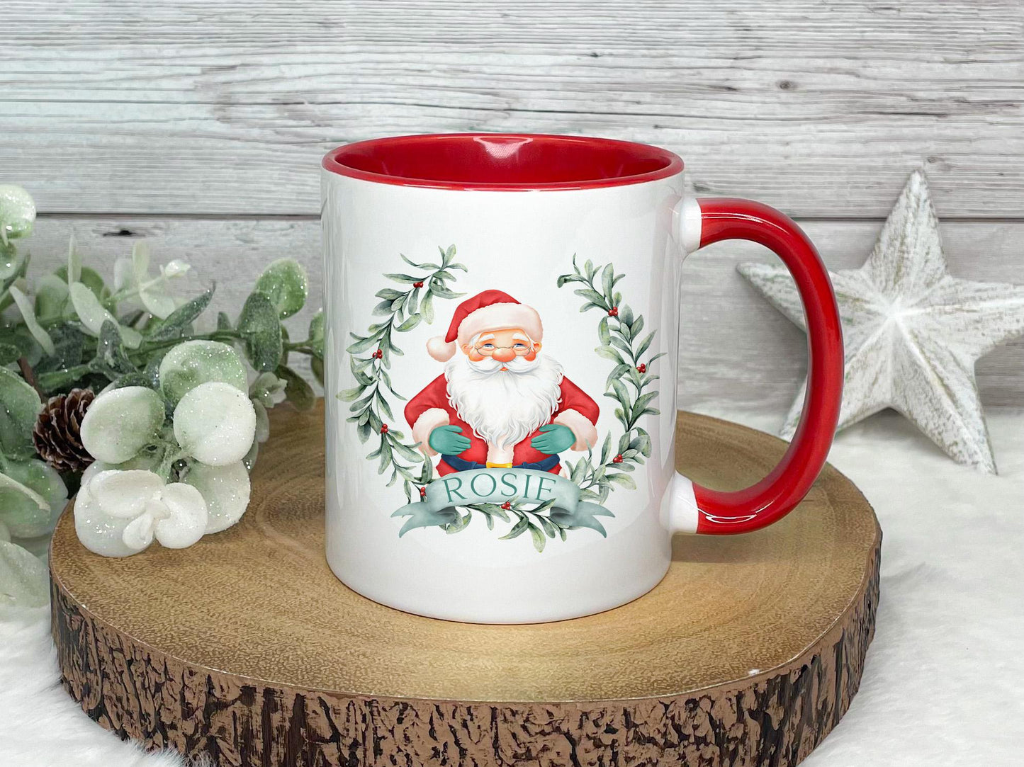 Personalised Christmas Mug, Red or Teal Handled Santa Mug, Christmas Movie Mug, Hot Chocolate Mug, Christmas Eve Box, Stocking Filler