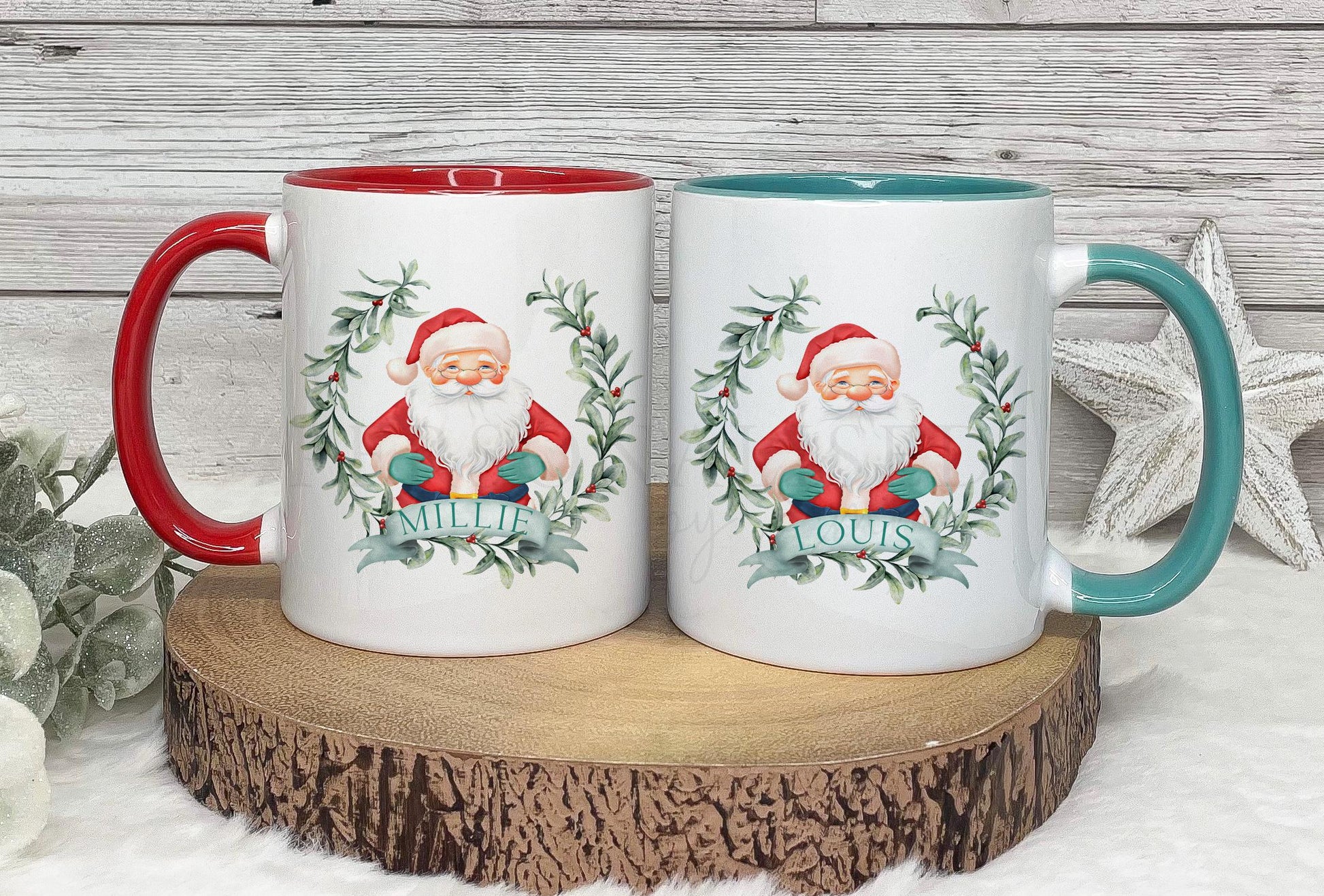 Personalised Christmas Mug, Red or Teal Handled Santa Mug, Christmas Movie Mug, Hot Chocolate Mug, Christmas Eve Box, Stocking Filler