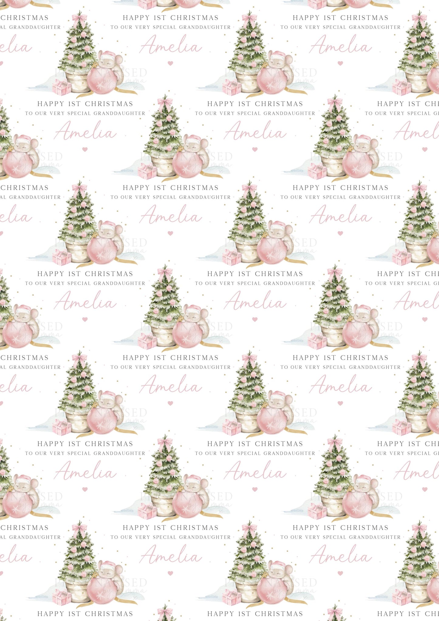 Baby Girl's Pink First Christmas Card, Personalised Girl's 1st Christmas Card for Daughter, Granddaughter, Niece, Goddaughter, Cute Mouse