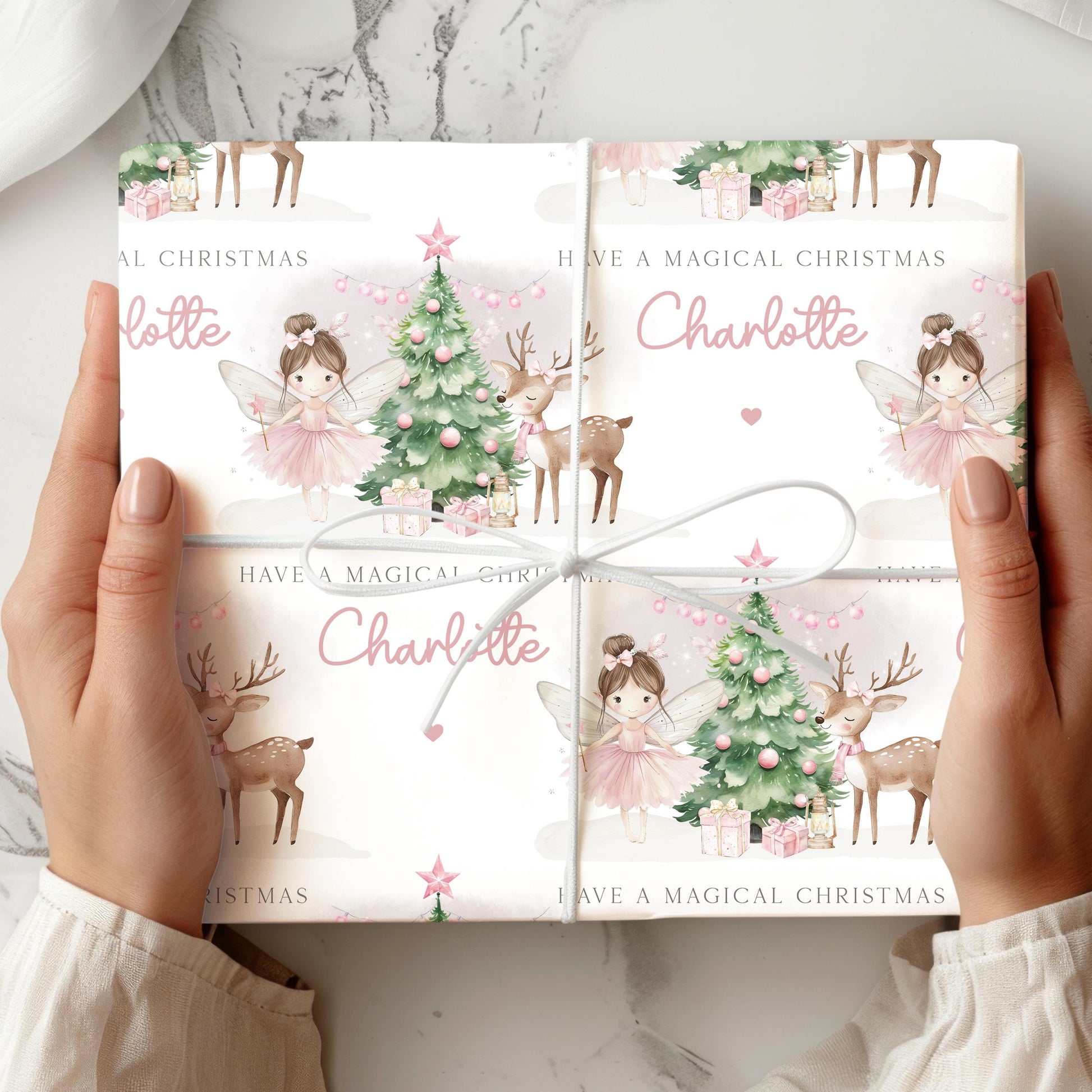 Girl's Christmas Gift Wrapping Paper, Personalised Girl's Christmas Wrapping Paper, Pink Fairy Xmas Gift Wrap for Her, Magical Christmas