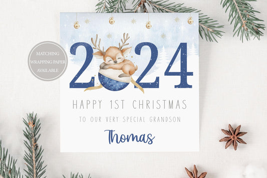 Baby Boy's First Christmas Card, Personalised Boy's 1st Christmas Card for Son, Grandson, Nephew, Godson, Special Little Boy, Christmas 2024