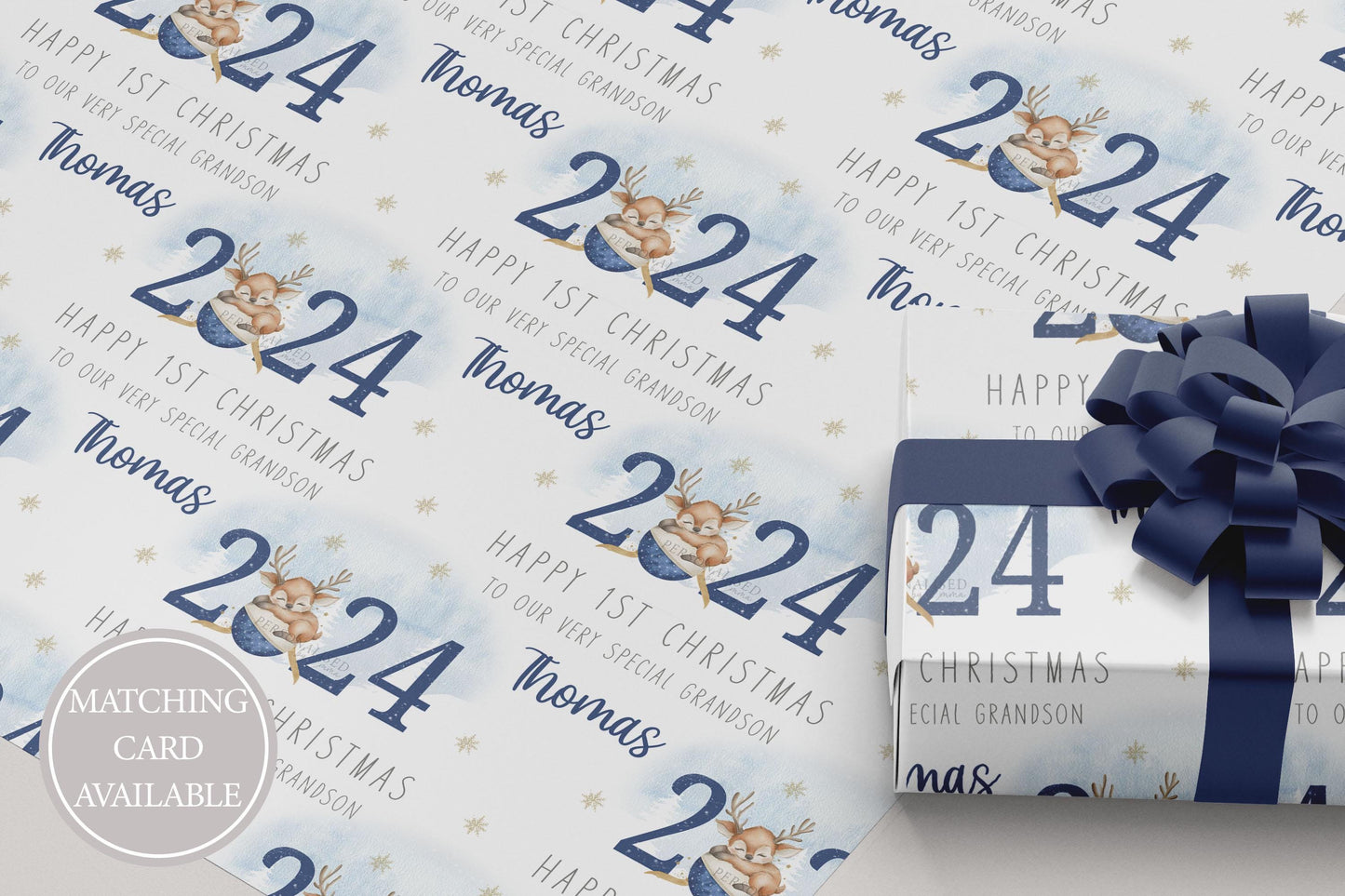 Boy's First Christmas Gift Wrapping Paper, Personalised Boy's 1st Xmas Wrapping Paper for Son, Grandson, Nephew, Godson, Christmas 2024