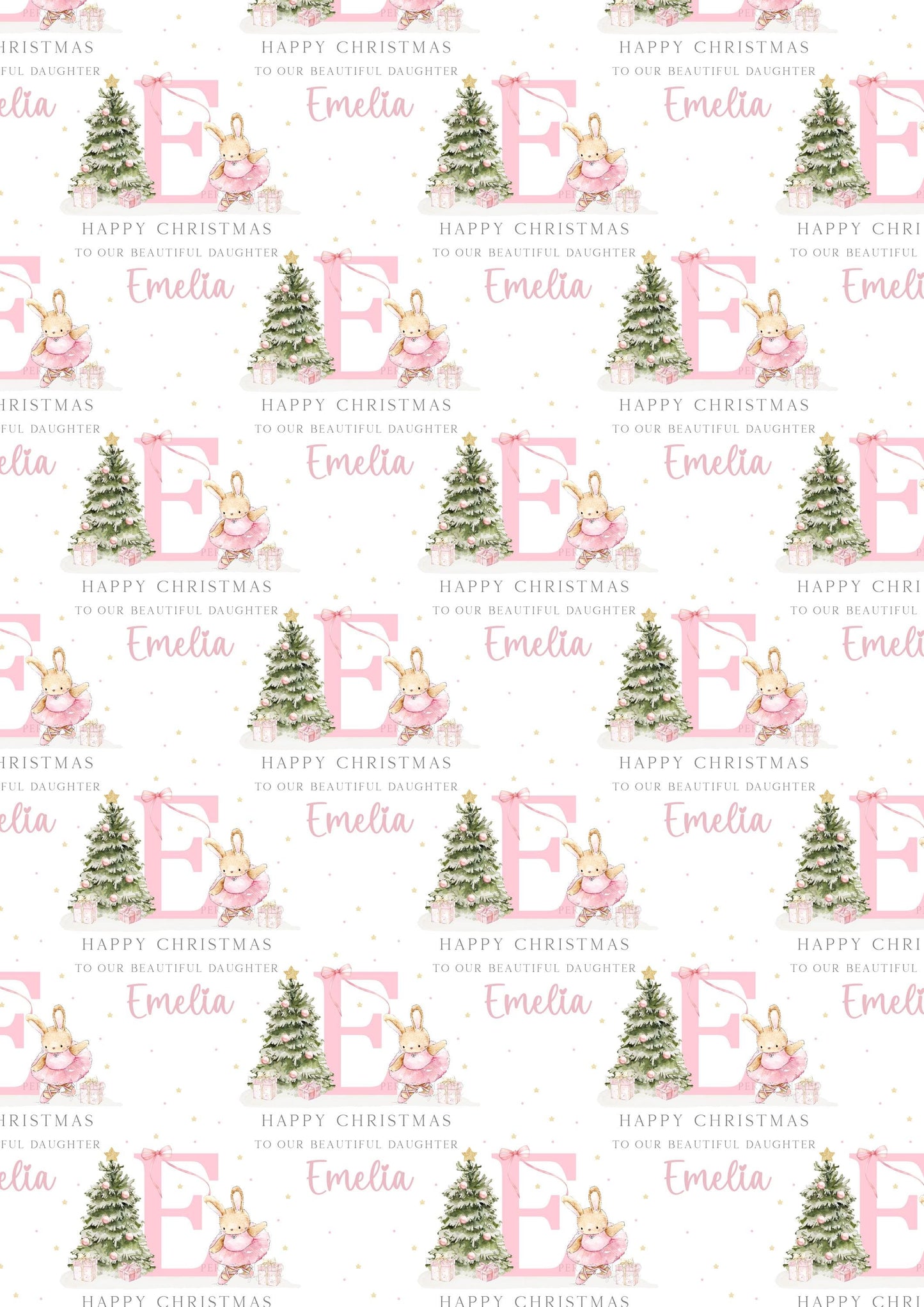 Girl's Christmas Gift Wrapping Paper, Personalised Girl's Christmas Wrapping Paper, Pink Bunny Ballerina Gift Wrap for Her, Pink Christmas