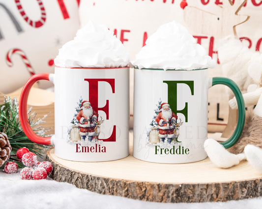 Personalised Santa Alphabet Mug, Red or Green Santa Mug, Family Christmas Mugs, Couple Christmas Mugs, Christmas Gift for Her for Him