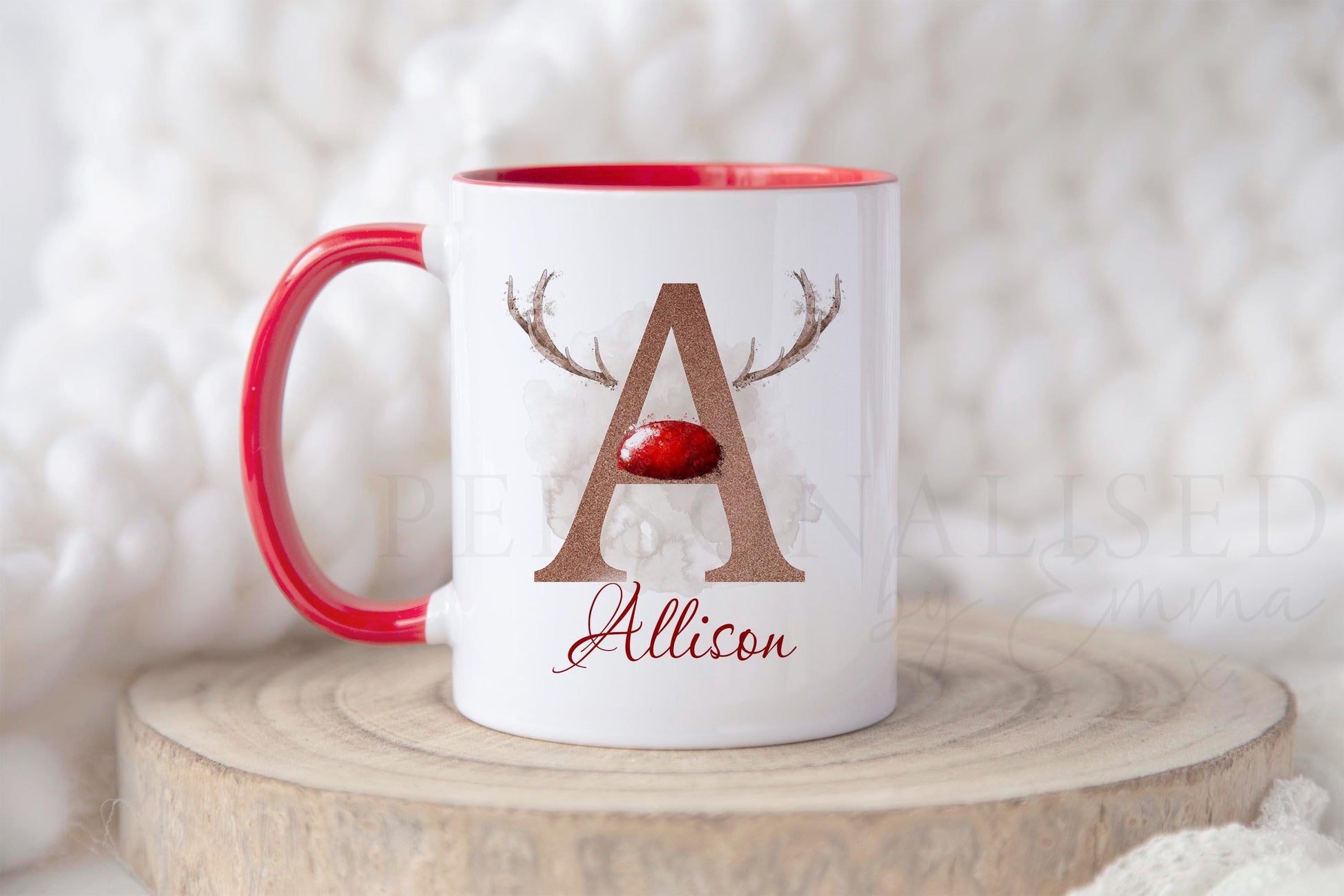 Personalised Christmas Mug, Red Reindeer Initial Mug, Christmas Movie Mug, Hot Chocolate Mug, Christmas Eve Box, Secret Santa Gift, Xmas Mug