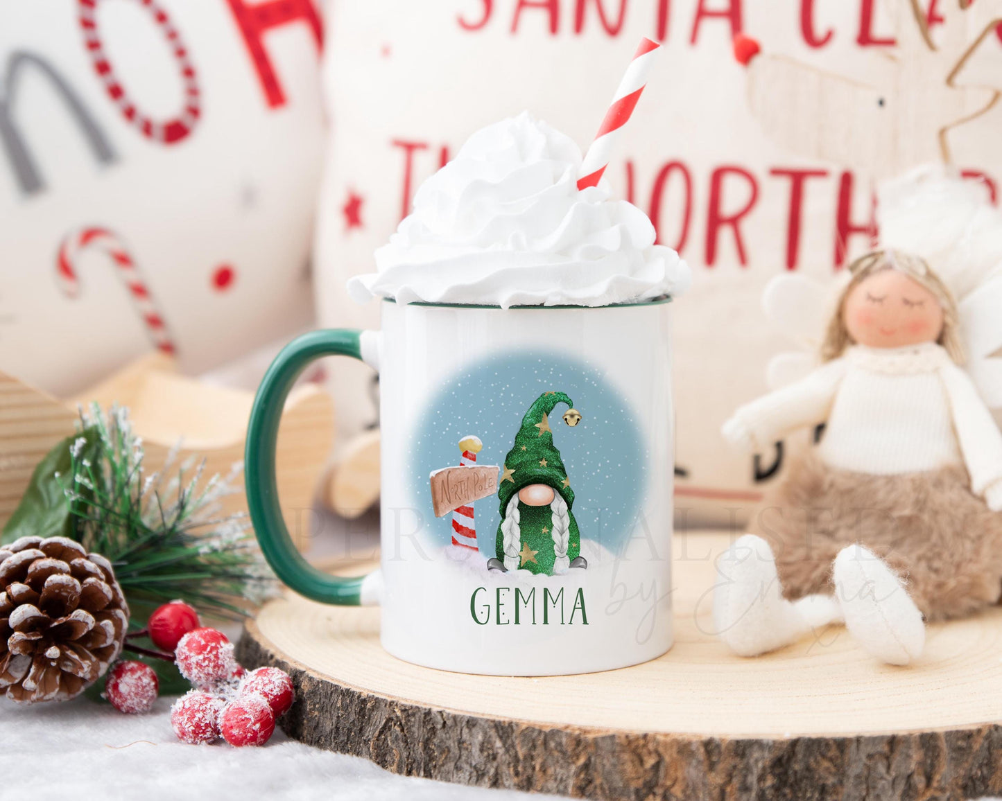 Personalised Christmas Gonk Mug, Red or Green Gonk Mug, Family Xmas Mugs, Couple Xmas Mugs, Christmas Gift for Her for Him, Xmas Eve Box