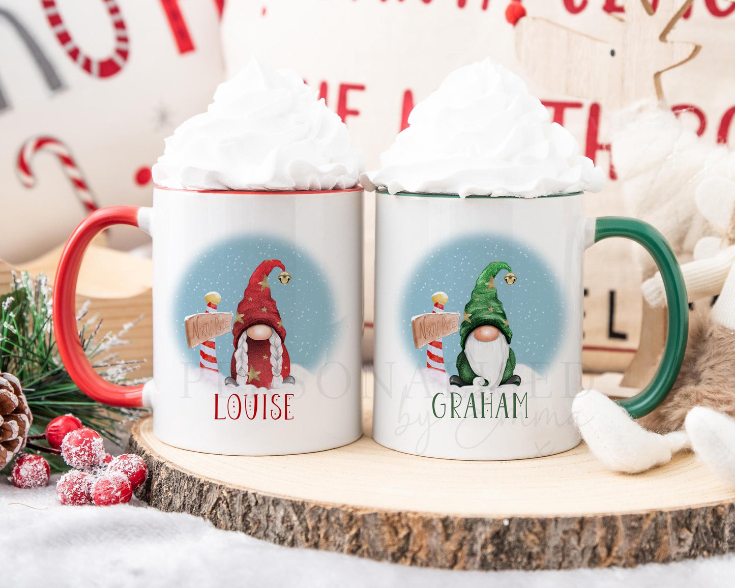 Personalised Christmas Gonk Mug, Red or Green Gonk Mug, Family Xmas Mugs, Couple Xmas Mugs, Christmas Gift for Her for Him, Xmas Eve Box