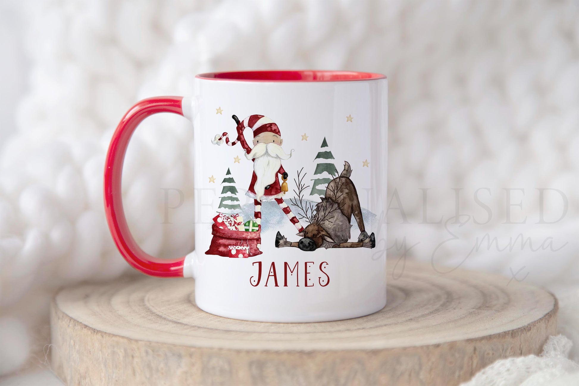 Personalised Christmas Mug, Red Silly Santa and Reindeer Mug, Christmas Movie Mug, Hot Chocolate Mug, Christmas Eve Box, Stocking Filler