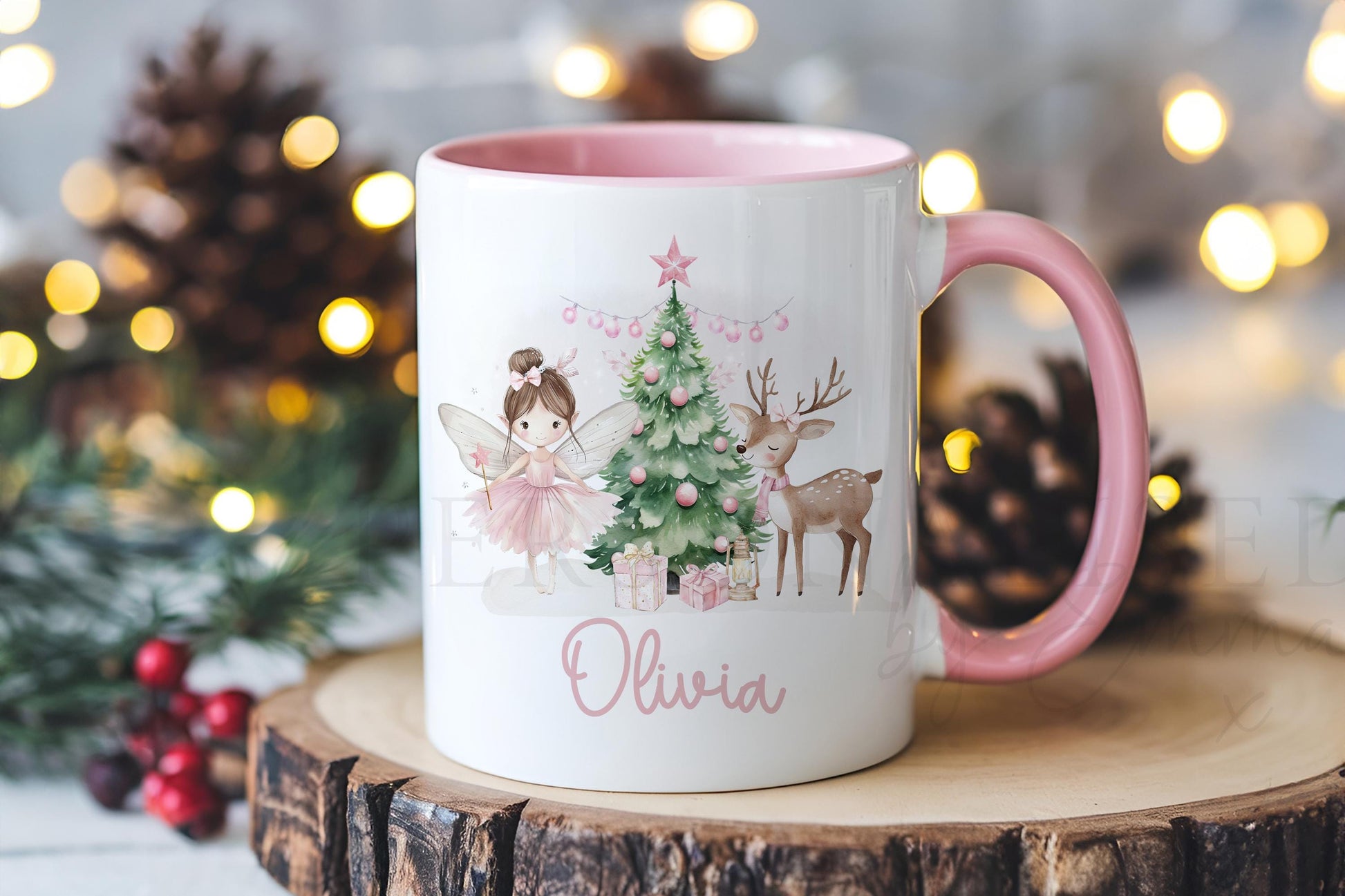 Personalised Pink Fairy Christmas Mug, Christmas Movie Mug, Hot Chocolate Mug, Christmas Eve Box Filler, Stocking Filler, Xmas Gift for Girl