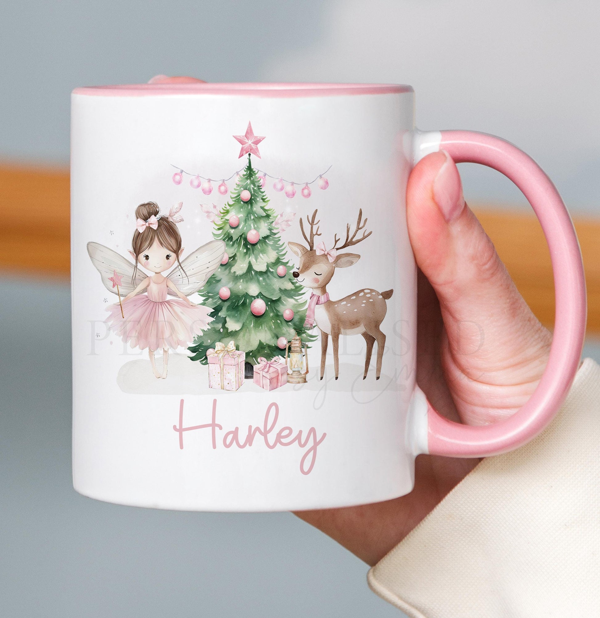 Personalised Pink Fairy Christmas Mug, Christmas Movie Mug, Hot Chocolate Mug, Christmas Eve Box Filler, Stocking Filler, Xmas Gift for Girl