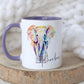 Personalised Elephant Mug, Tea Coffee Elephant Mug Gift, Choice of Mug Colours, Watercolour Rainbow Elephant Mug, Gift for Her, Gift for Him