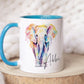 Personalised Elephant Mug, Tea Coffee Elephant Mug Gift, Choice of Mug Colours, Watercolour Rainbow Elephant Mug, Gift for Her, Gift for Him