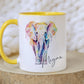 Personalised Elephant Mug, Tea Coffee Elephant Mug Gift, Choice of Mug Colours, Watercolour Rainbow Elephant Mug, Gift for Her, Gift for Him