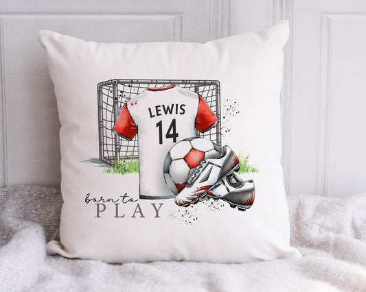 Personalised Football Cushion, Boys & Girls Football Gift, Kids Bedroom Decor, Kids Football Pillow, Name and Number on Shirt, Colour Choice