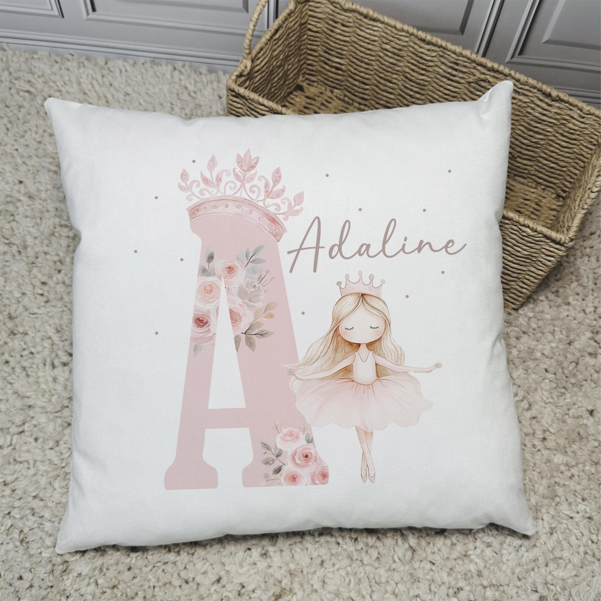 Personalised Pink Ballerina Cushion, Girl's Ballet Gift, Girl's Bedroom Nursery Decor, Girl's Ballerina Pillow, Choice of Hair Colour/Style